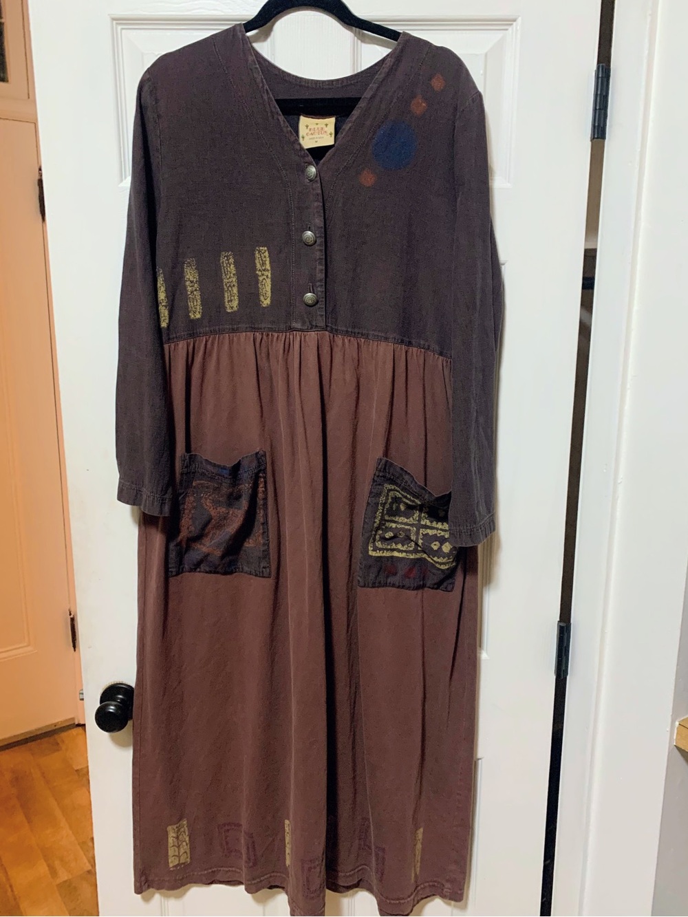 Vintage Blue Cactus Southwestern Cotton Oversized Dress